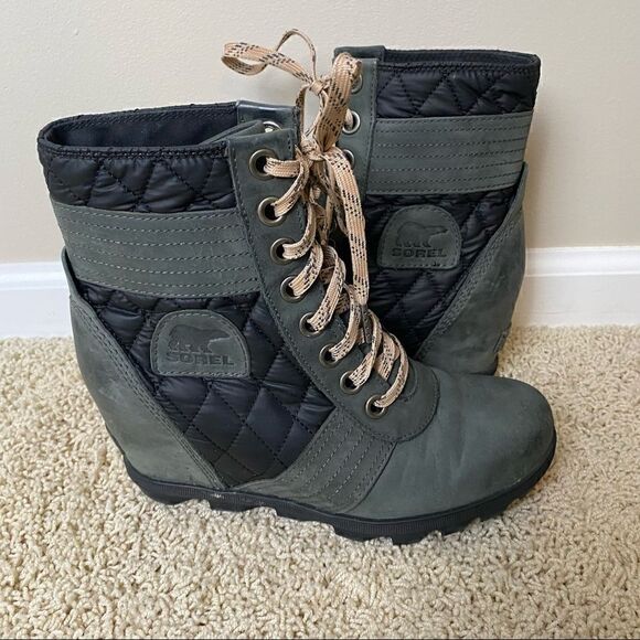 Sorel Shoes - Sorel PDX Lace up Wedge Lexie Wedge Black Quarry Leather Canvas 8